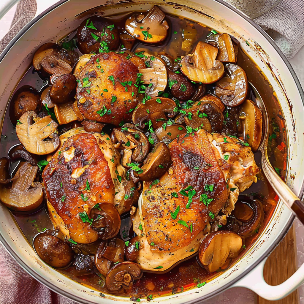 Recipe preparation for Red Wine Braised Chicken with Mushrooms