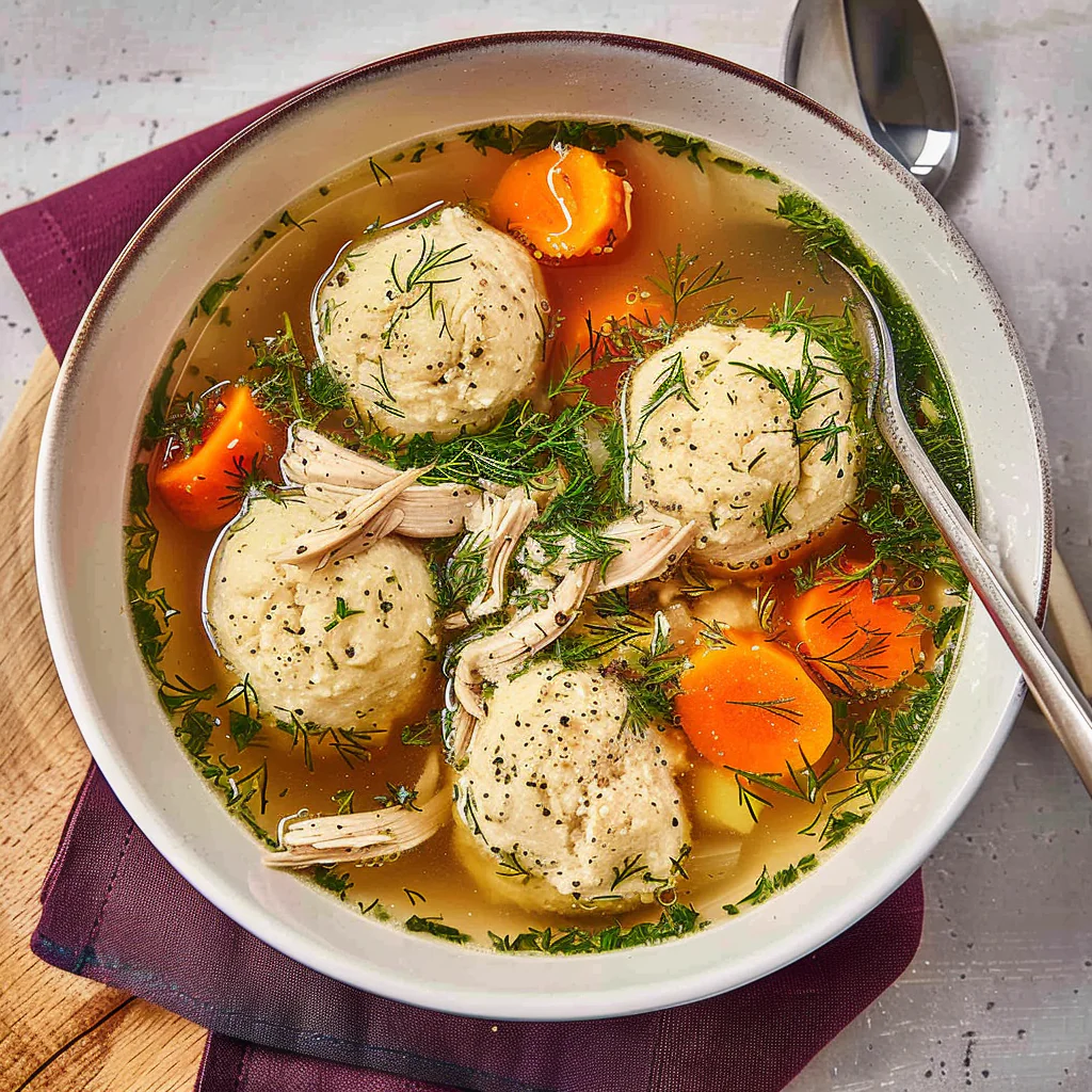 Recipe preparation for Matzah Ball Soup (with shredded chicken)