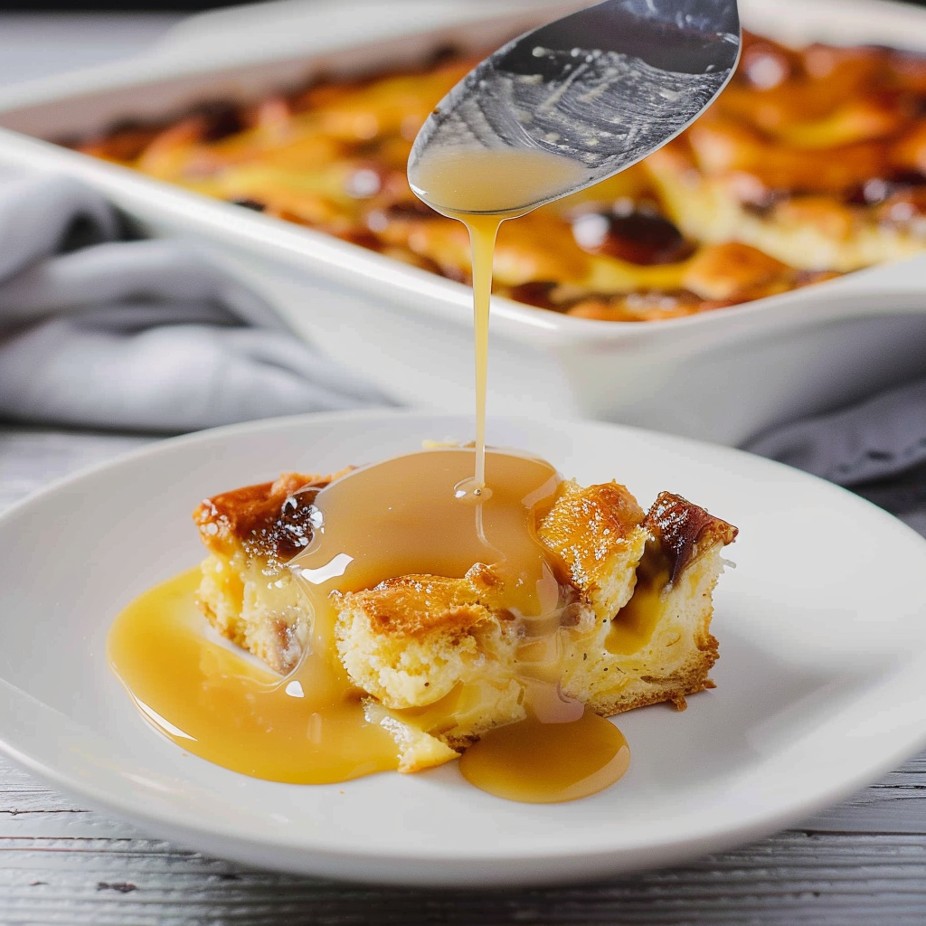Recipe preparation for Hot Buttered Rum Bread Pudding