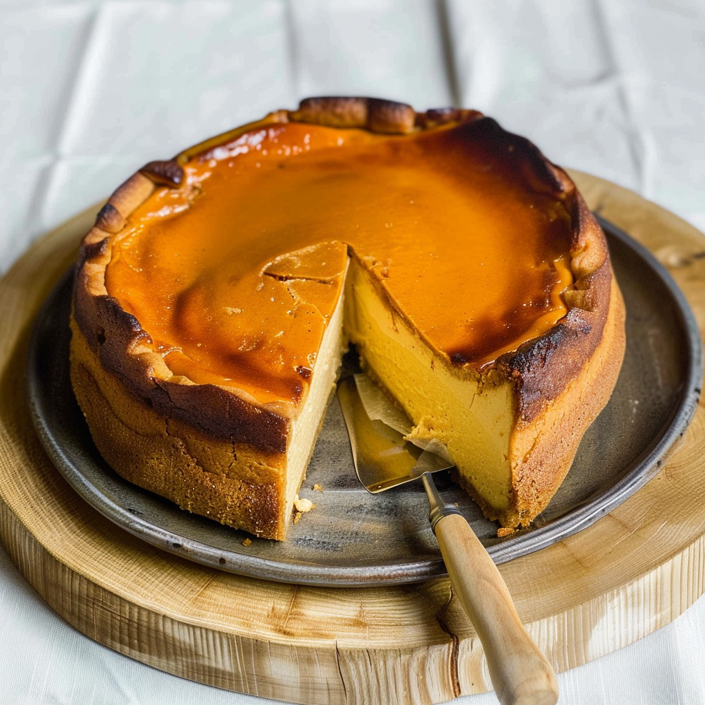 Recipe preparation for Pumpkin Basque Cheesecake