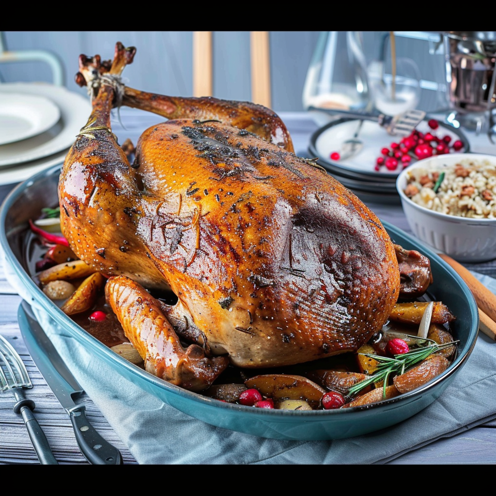 Recipe preparation for Roast Goose with Potato Stuffing