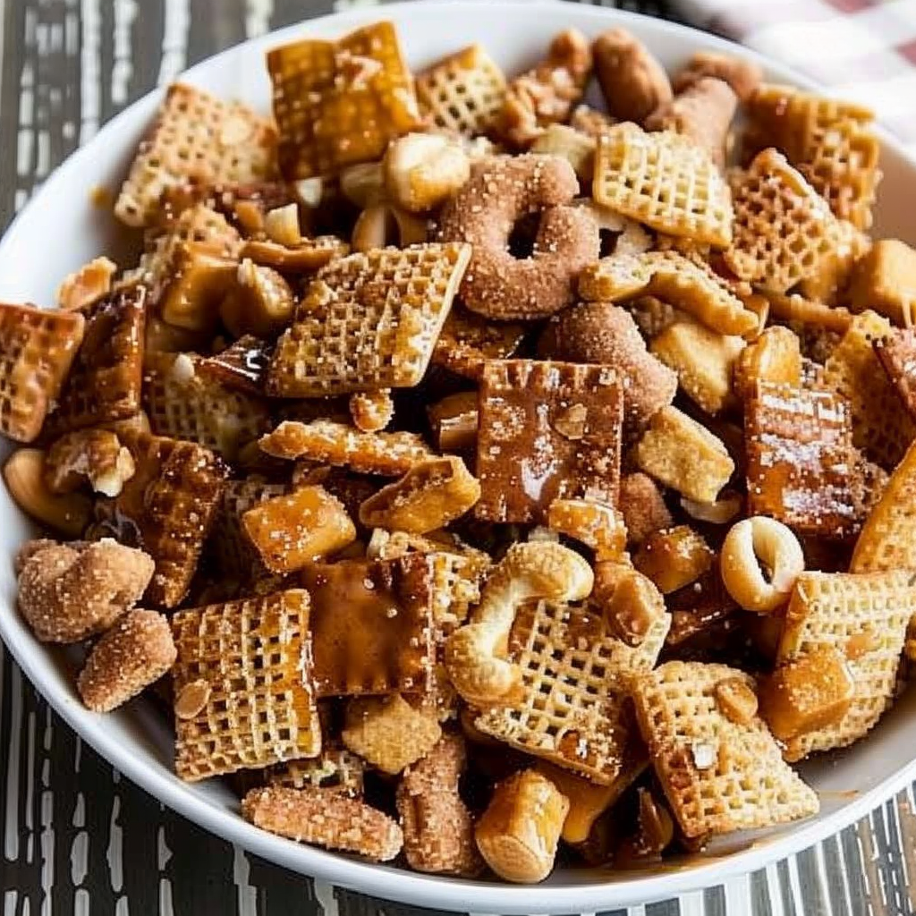 Recipe preparation for Holiday Chex Mix