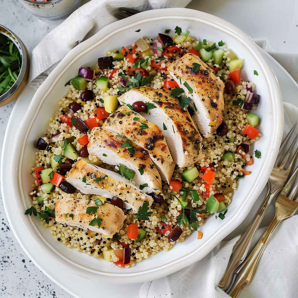 Recipe preparation for Roasted Herb Chicken with Quinoa Pilaf