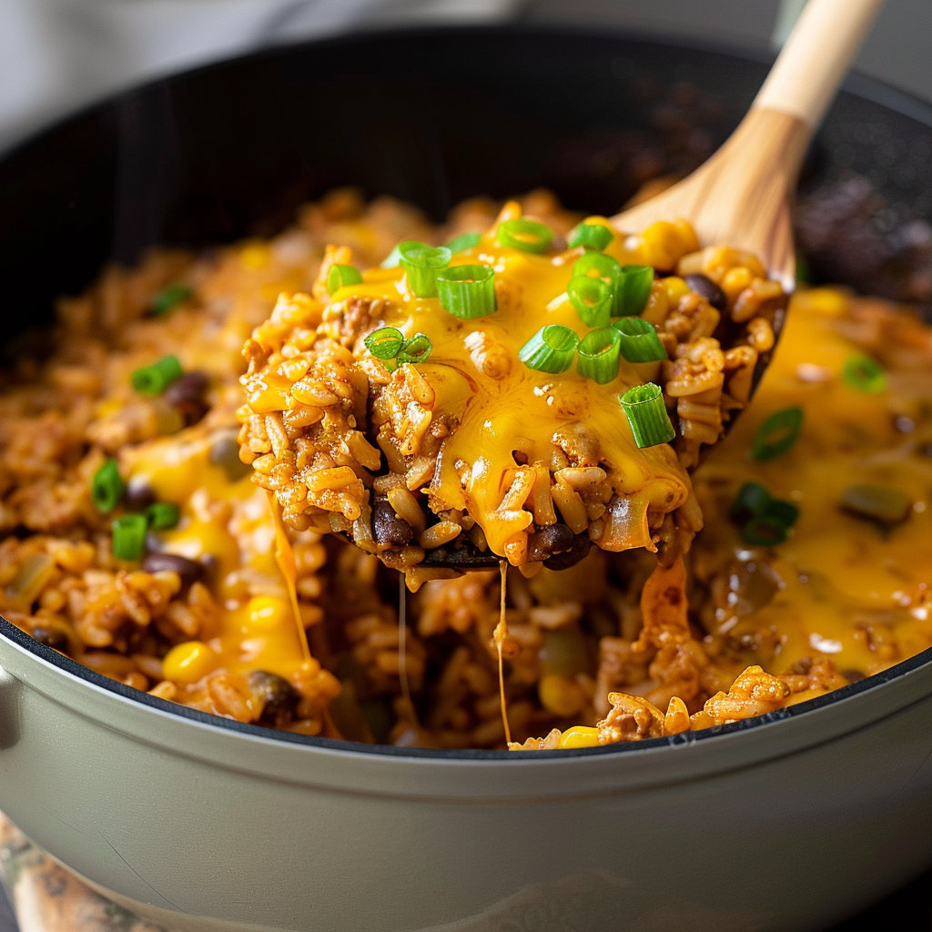 Recipe preparation for Easy Cheesy Taco Rice Skillet