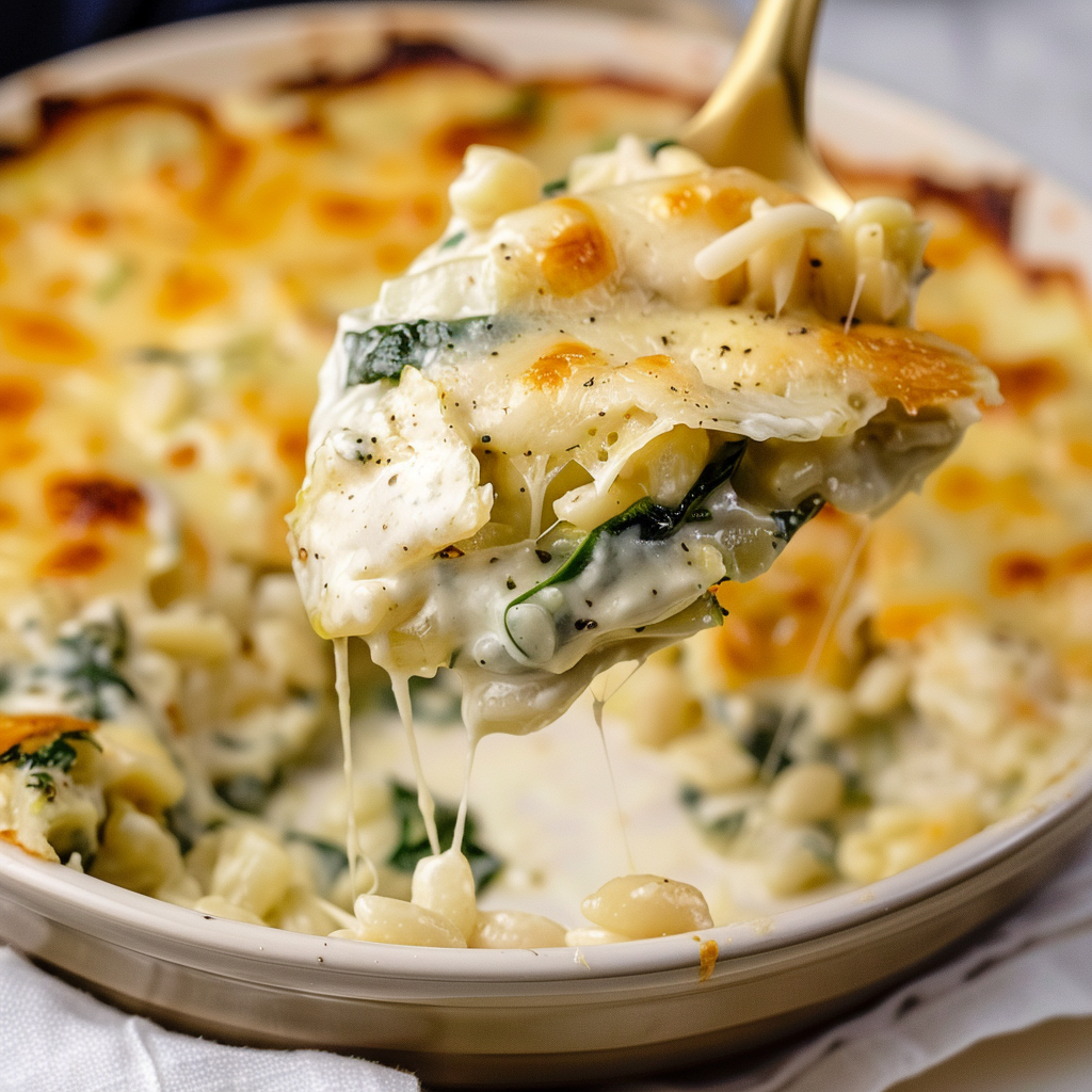 Recipe preparation for Creamy Spinach & Artichoke Bake