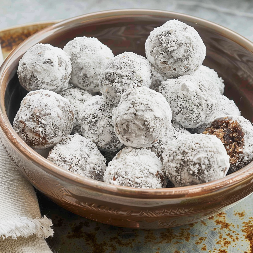 Recipe preparation for Spiced Rum Balls Dusted in Cocoa