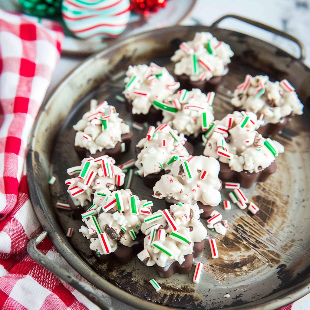 Recipe preparation for White Chocolate Peppermint Clusters (Easy treats)