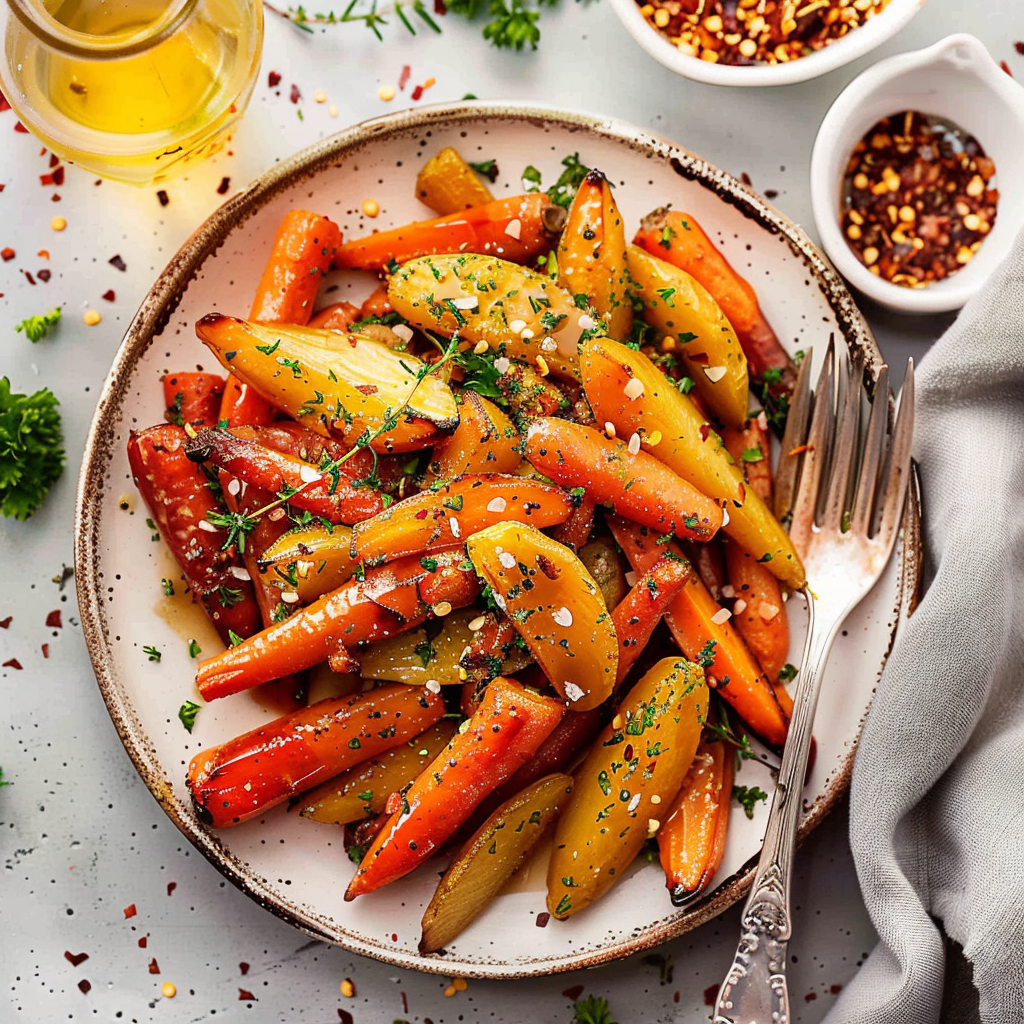 Recipe preparation for Maple-Glazed Carrots & Parsnips with Thyme