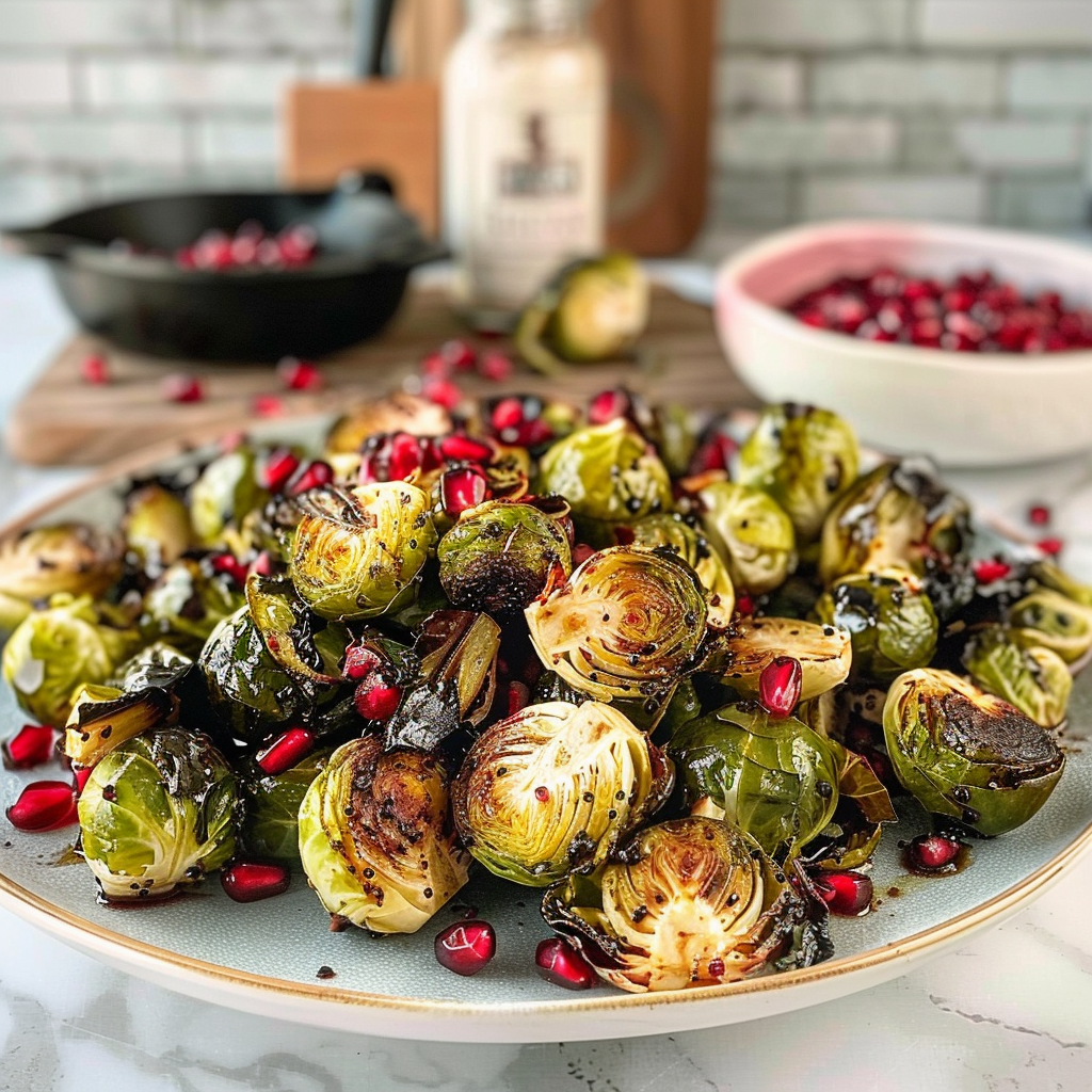 Recipe preparation for Roasted Brussels Sprouts with Pomegranate & Balsamic