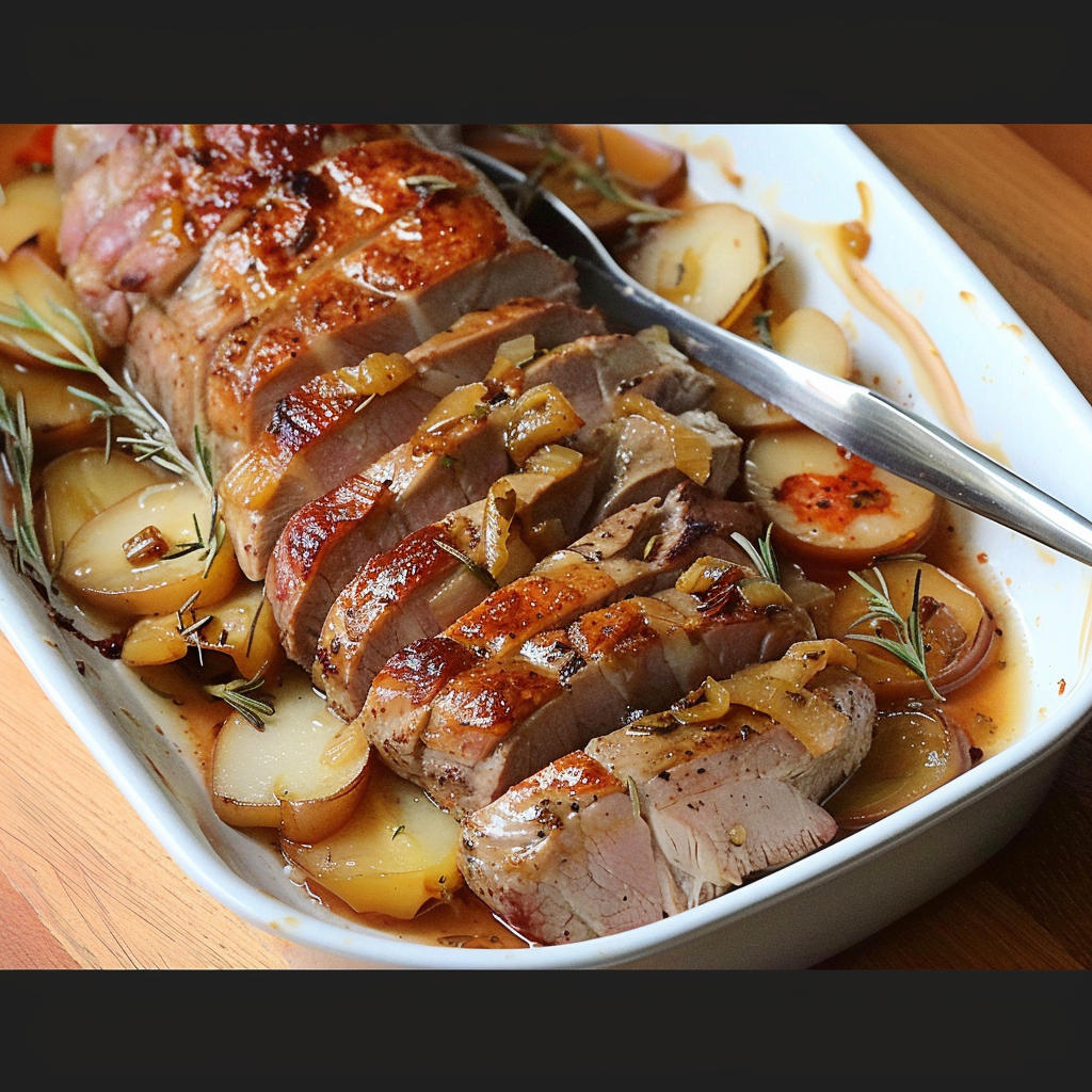 Recipe preparation for Apple Cider Glazed Pork Loin with Maple Pears
