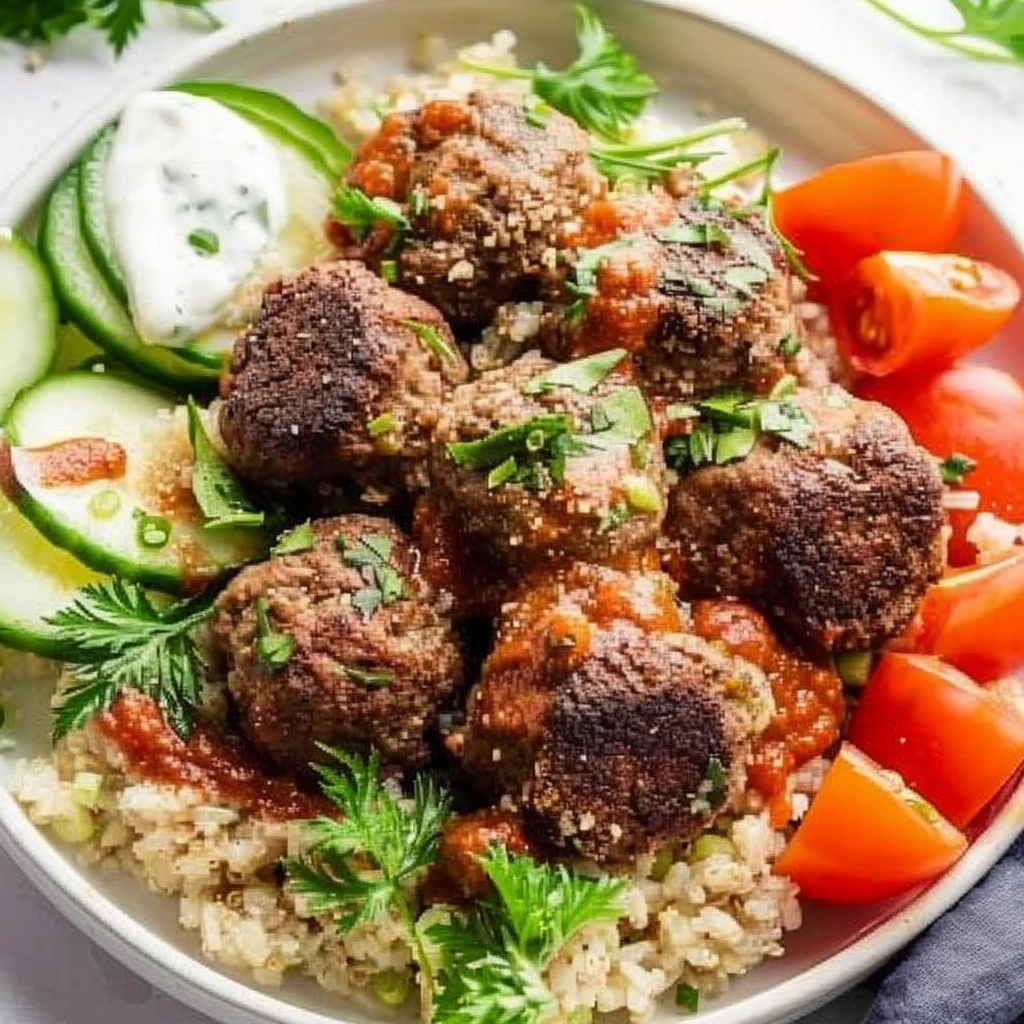 Recipe preparation for Za’atar Spiced Turkey Meatballs with Tzatziki & Quinoa