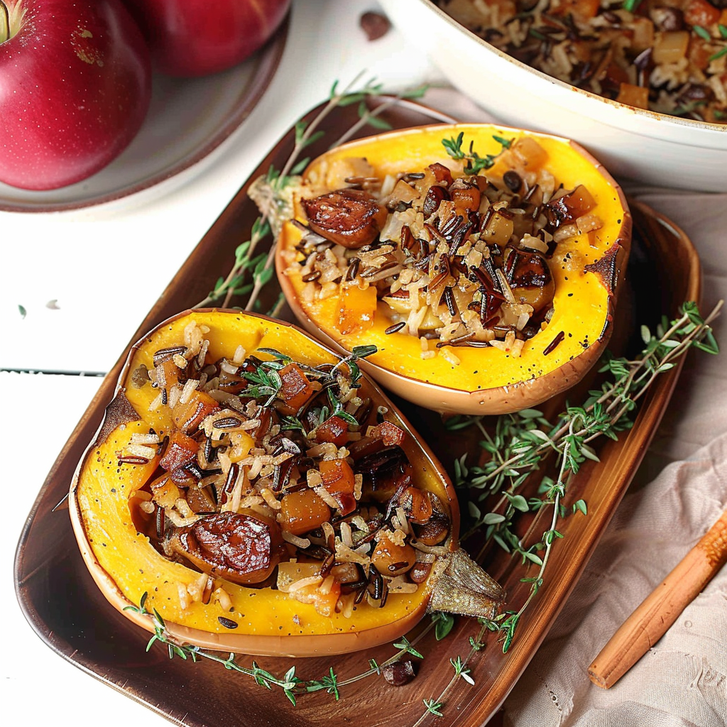 Recipe preparation for Mini Wild Rice & Apple Stuffed Acorn Squash