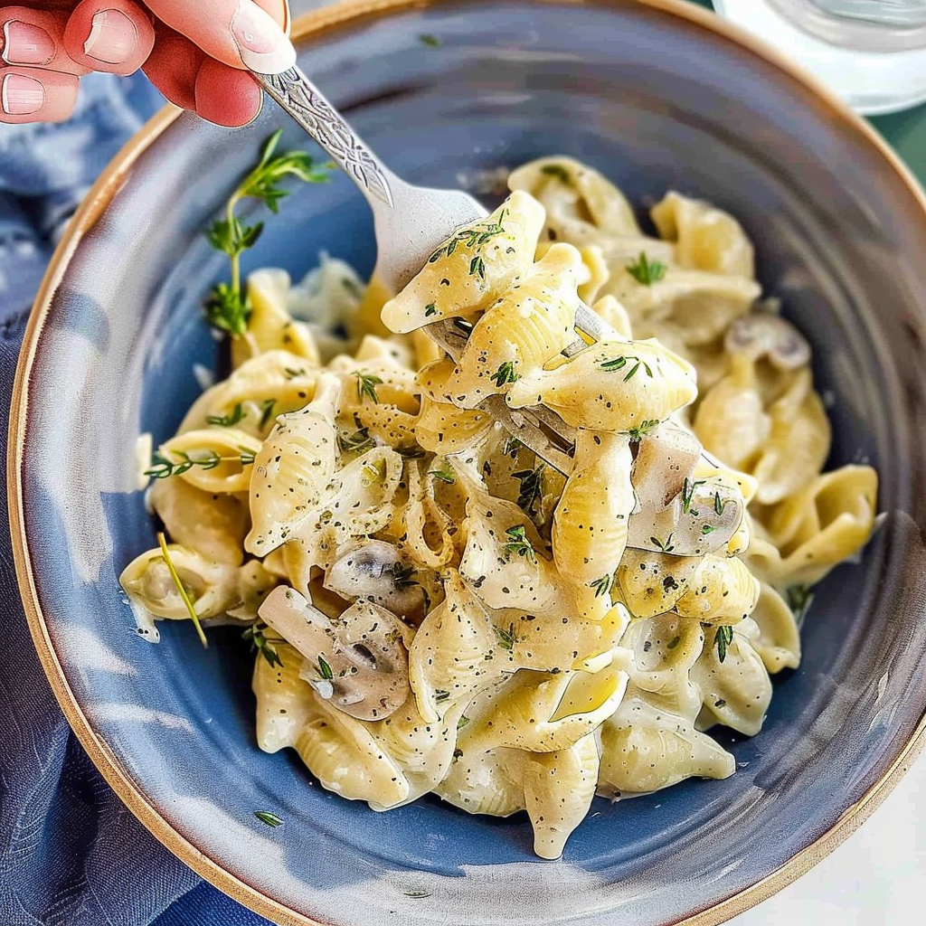 Recipe preparation for Creamy Mushroom & Thyme Farfalle