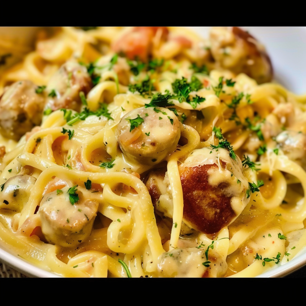 Recipe preparation for Creamy Garlic Sausage Pasta