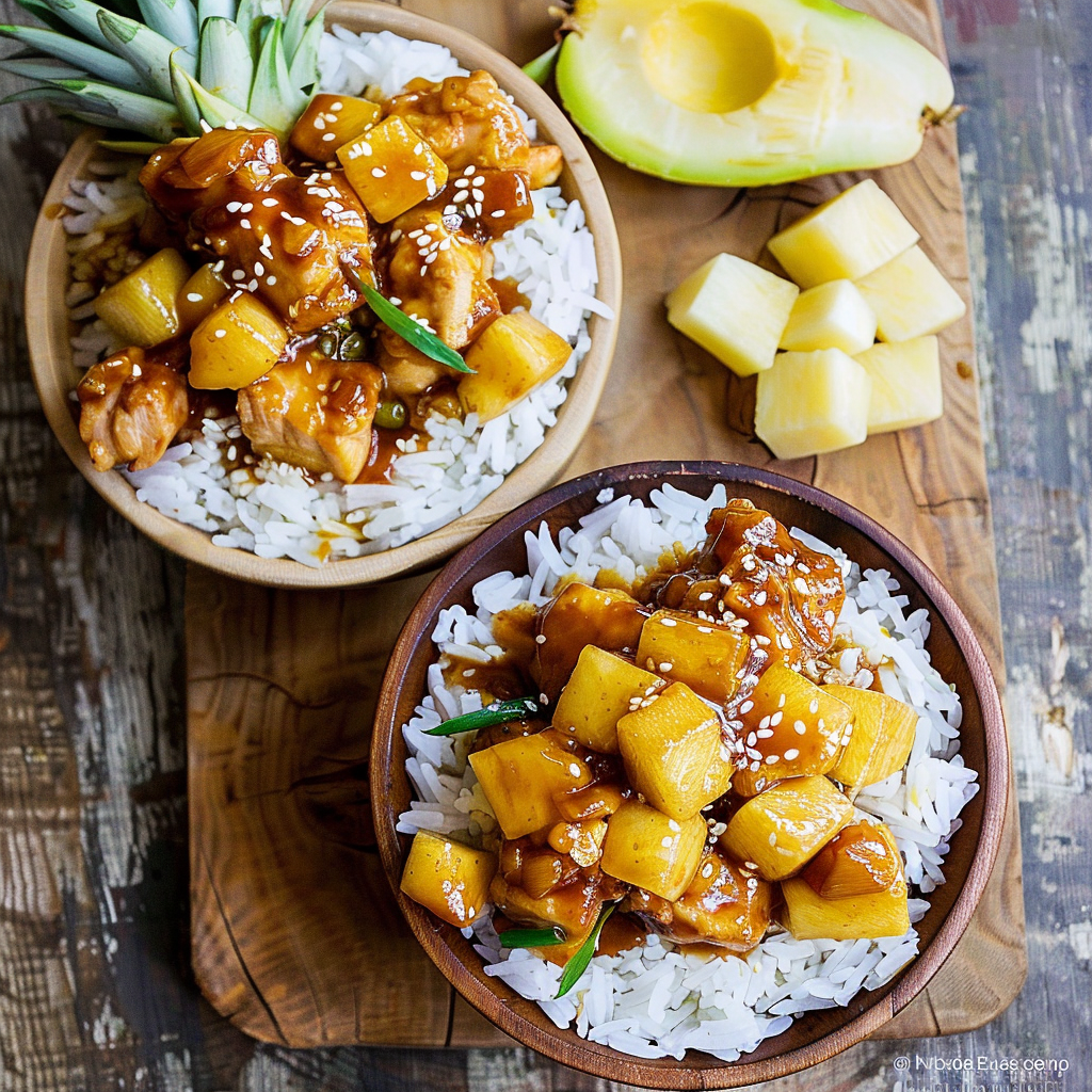 Recipe preparation for Pineapple Chicken and Rice