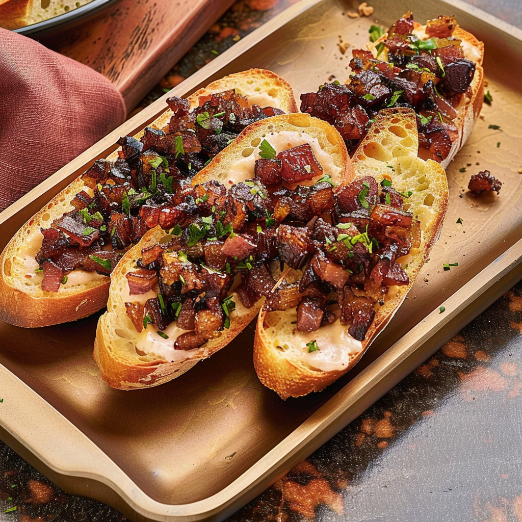 Recipe preparation for Cranberry Bacon Jam Crostini