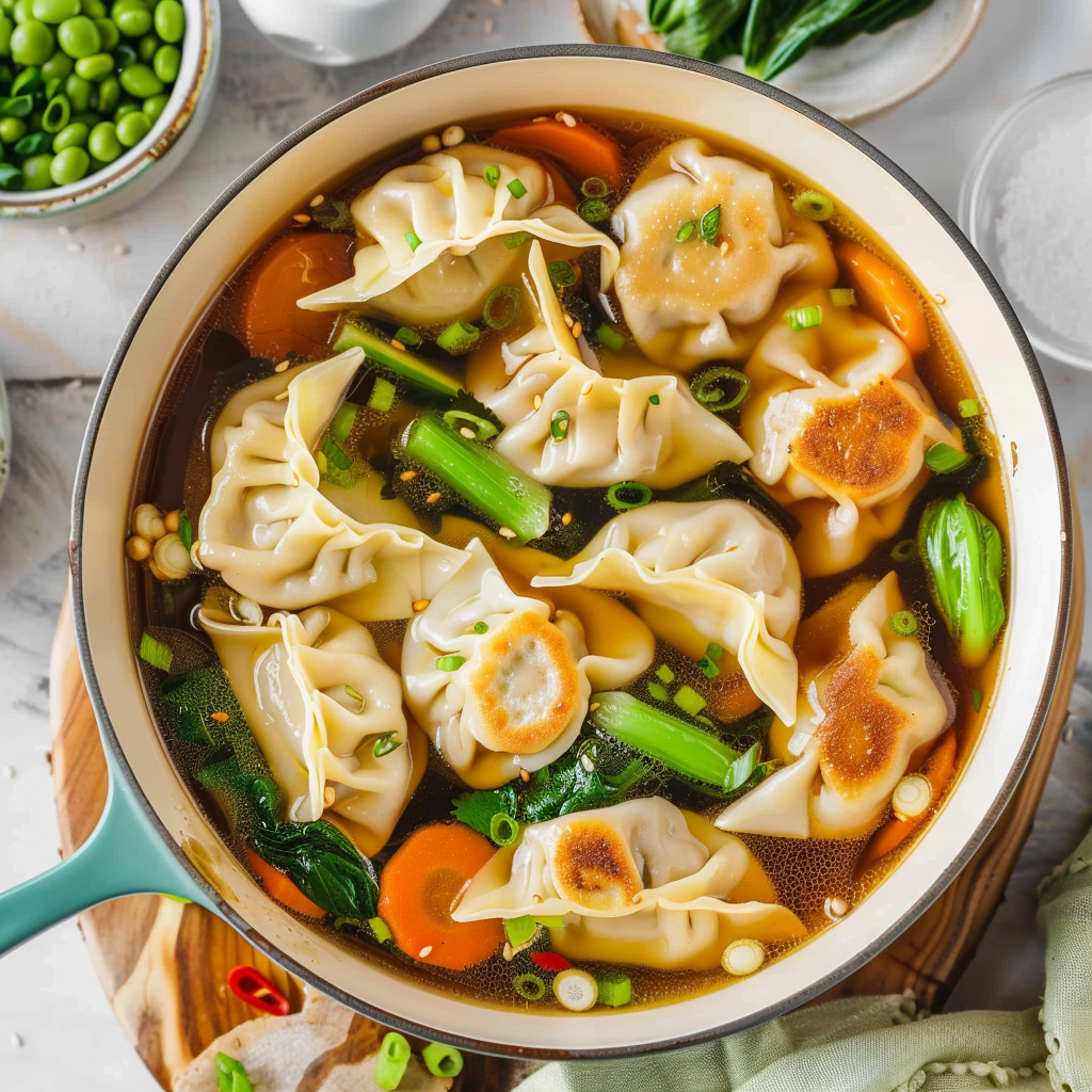 Recipe preparation for Easy Potsticker Soup