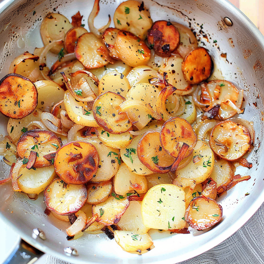 Recipe preparation for French Onion Lyonnaise Potatoes