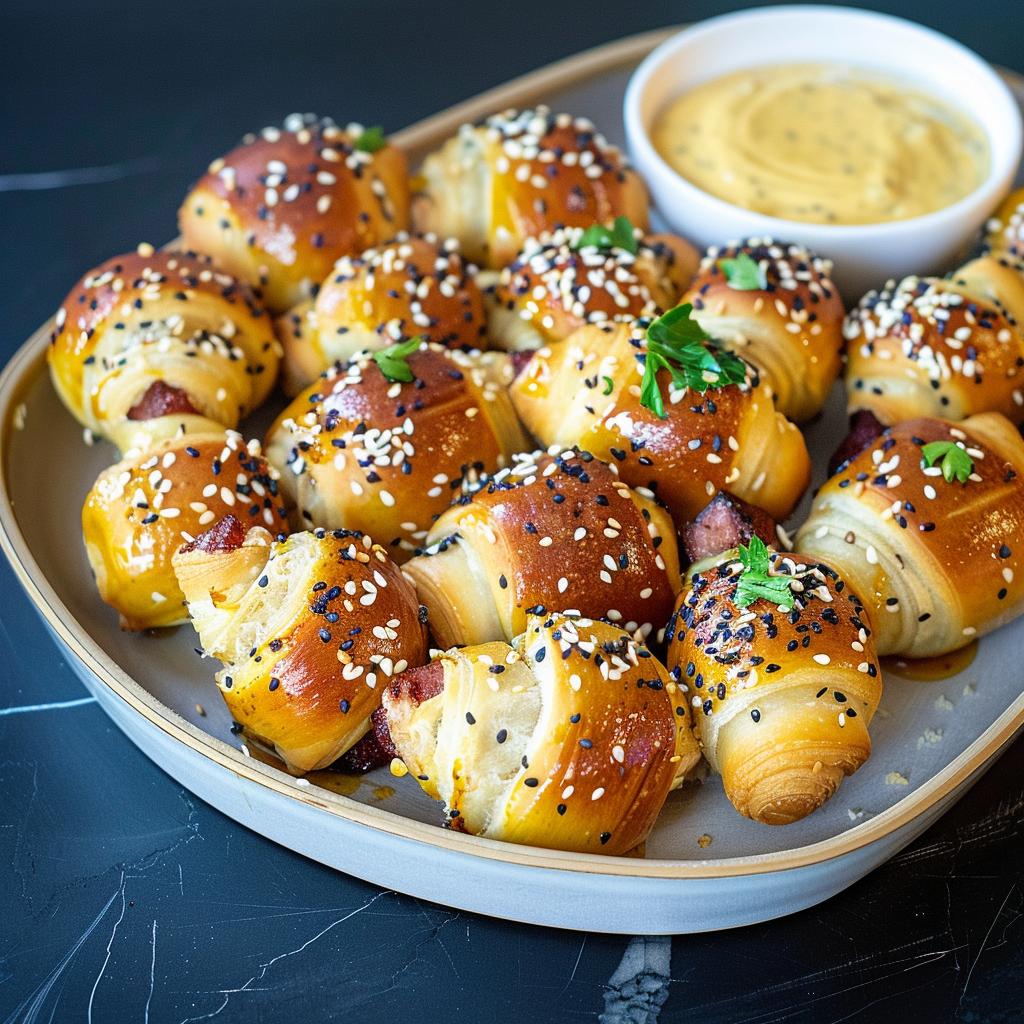 Recipe preparation for Everything Bagel Spiced Pigs in a Blanket