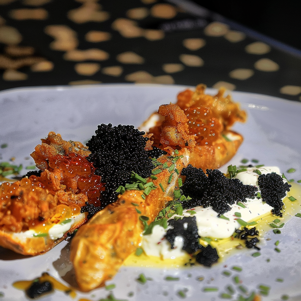 Recipe preparation for Champagne & Caviar Crispy Potatoes