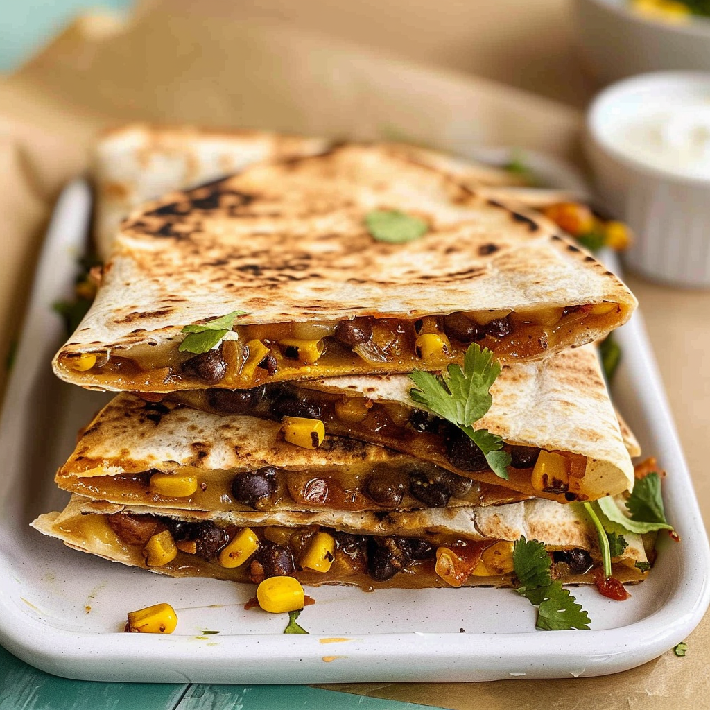 Recipe preparation for Black Bean & Corn Quesadillas
