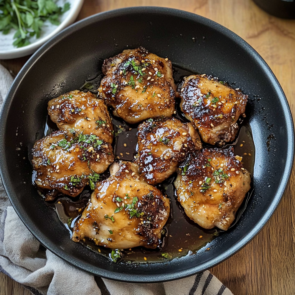 Recipe preparation for Garlic-Honey Glazed Chicken Thighs