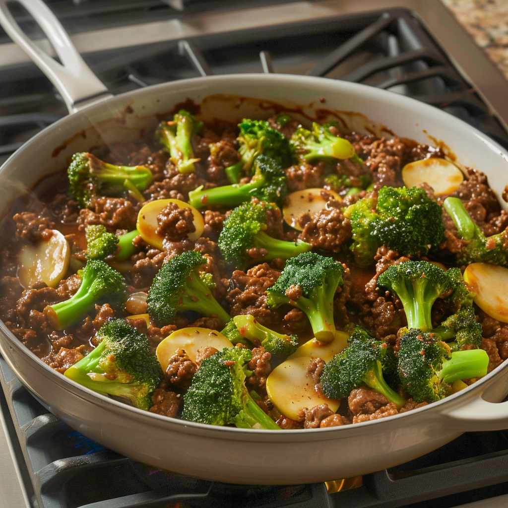 Recipe preparation for Quick Ground Beef and Broccoli Stir-Fry