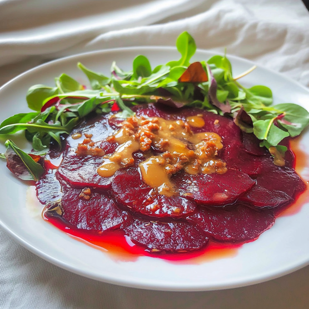 Recipe preparation for Beetroot-Cured Beef Carpaccio