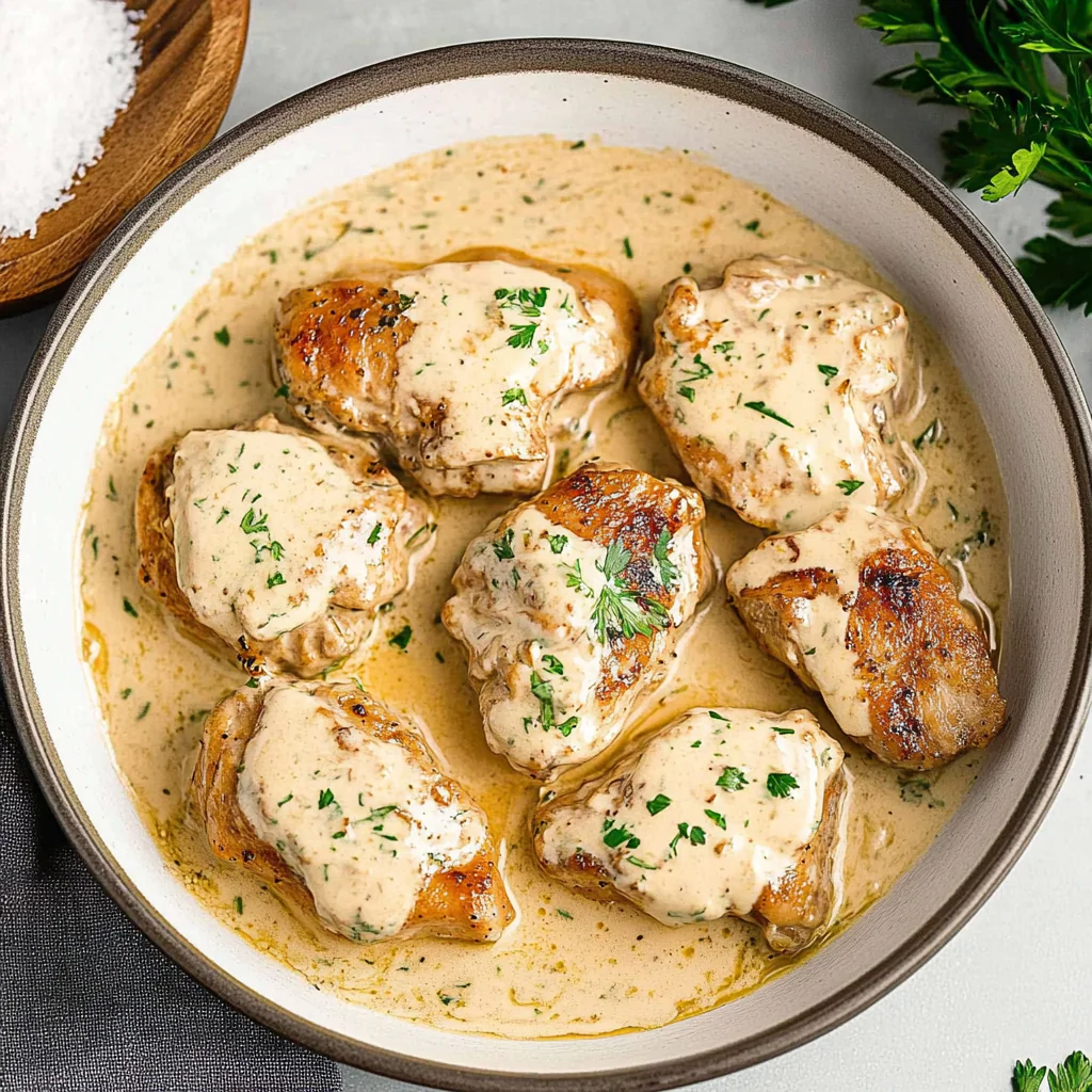 Recipe preparation for Creamy Chicken Thighs