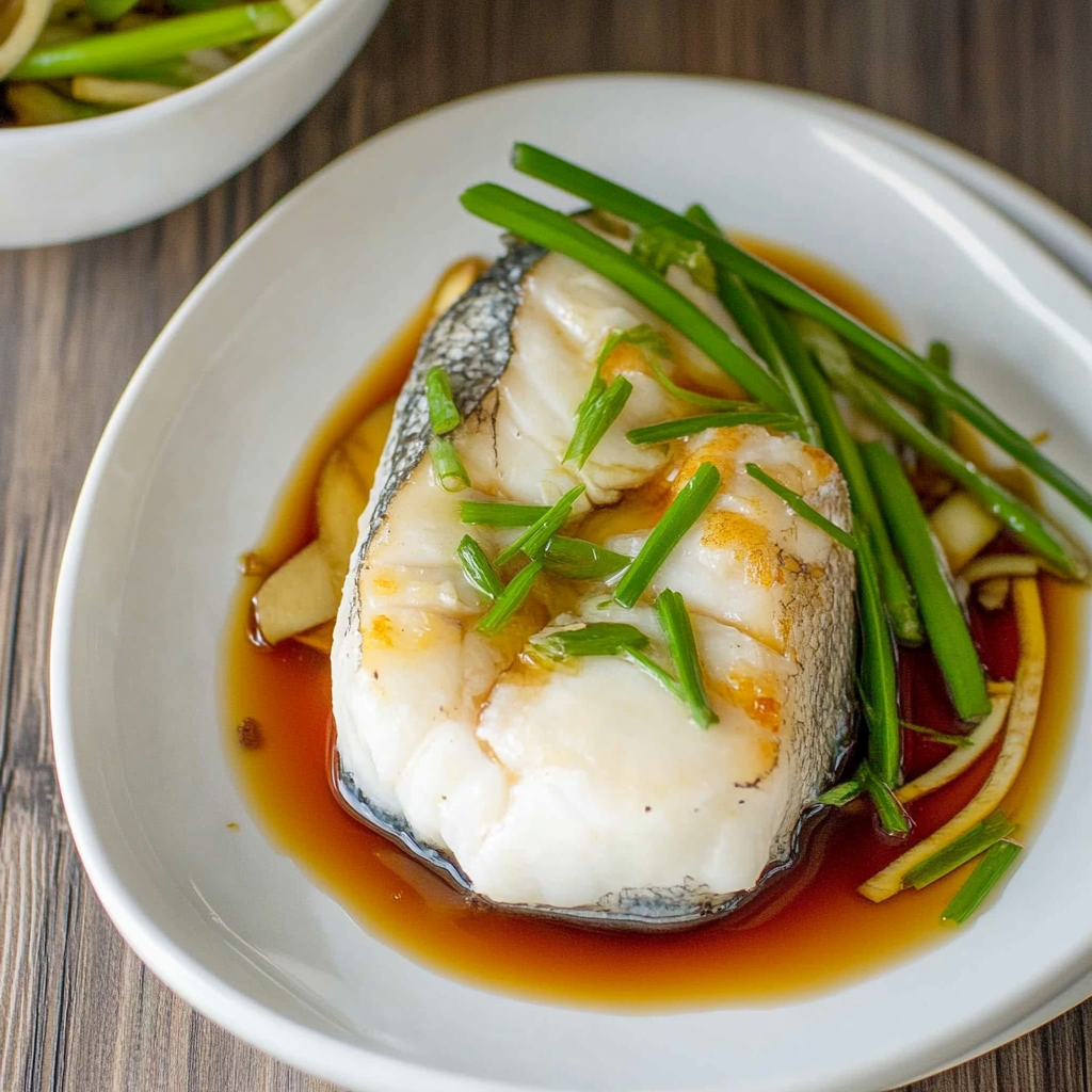 Recipe preparation for Steamed Sea Bass in Ginger Cream