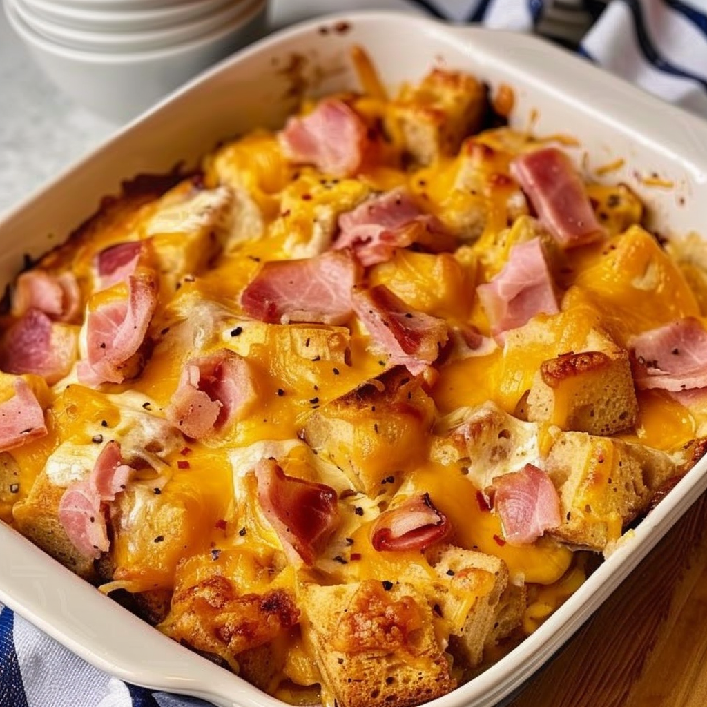 Recipe preparation for Christmas Morning Ham & Cheese Brunch Casserole