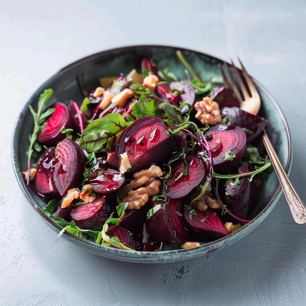 Recipe preparation for Winter Roasted Beet & Walnut Salad