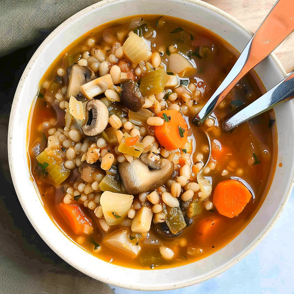 Recipe preparation for Savory Mushroom and Barley Winter Stew