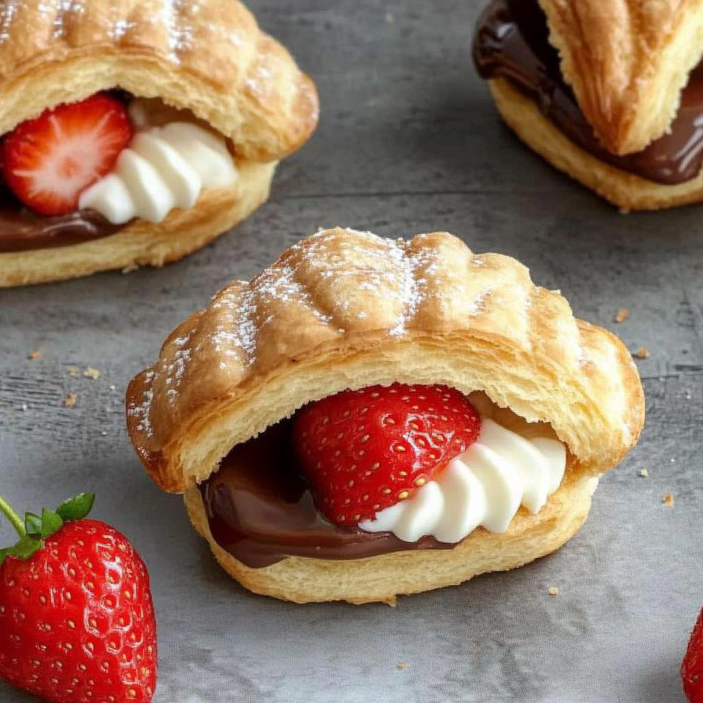 Recipe preparation for Nutella Strawberries and Cream Puffs