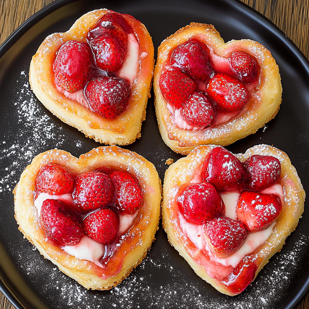 Recipe preparation for Heart-Shaped Strawberry Cream Cheese Breakfast Pastries