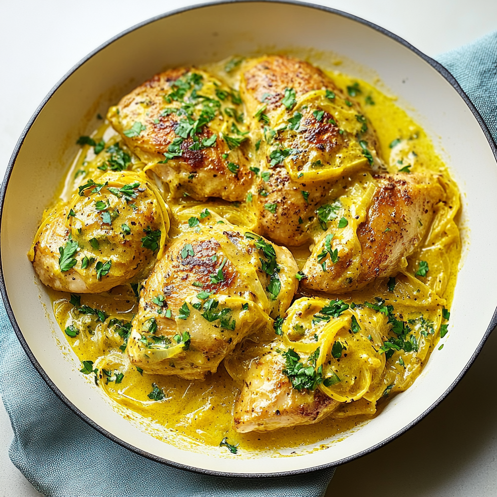 Recipe preparation for Creamy Coconut Turmeric Chicken Skillet