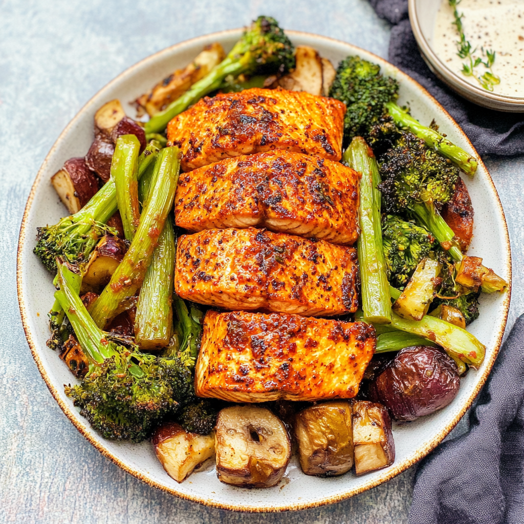 Recipe preparation for Air Fryer Salmon with Vegetables