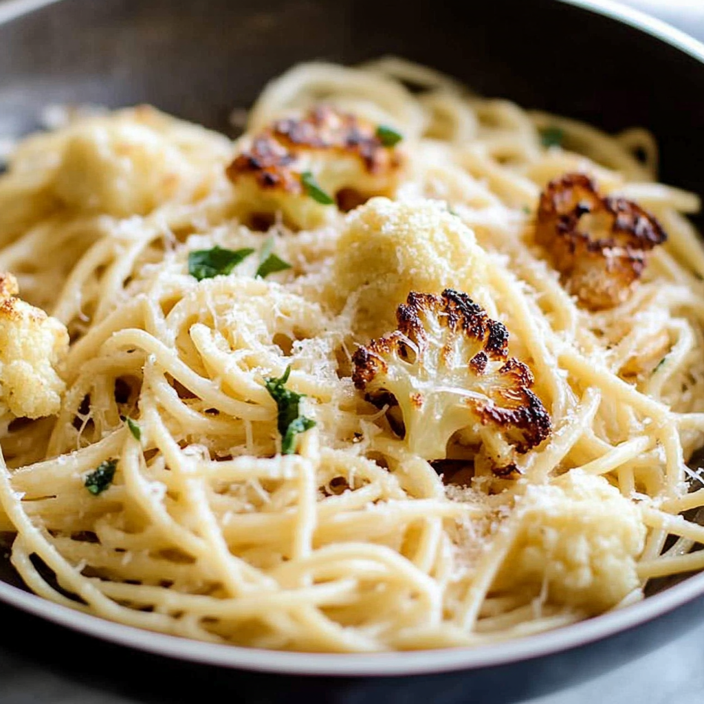 Recipe preparation for Spaghetti with Creamy Roasted Cauliflower Sauce