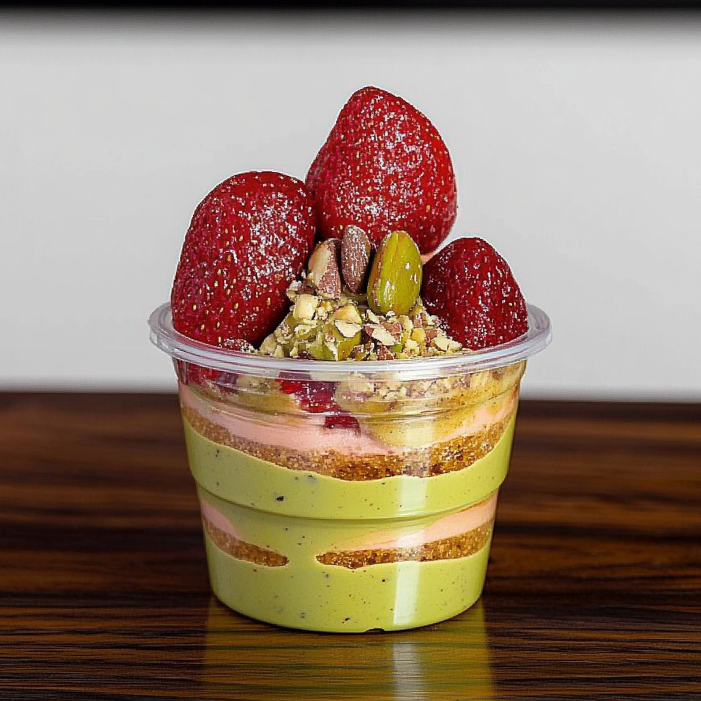 Recipe preparation for Pistachio Strawberry Kunafa Cups