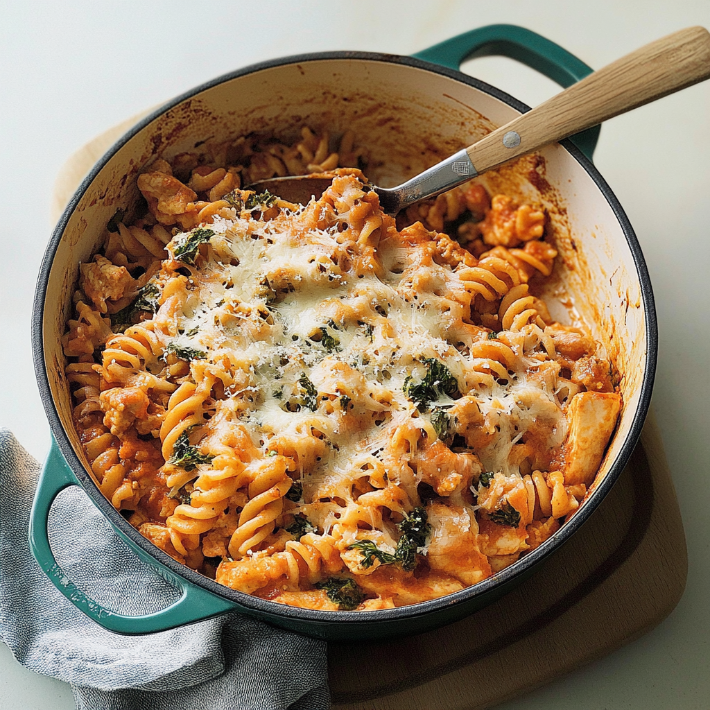 Recipe preparation for Chicken and Roasted Red Pepper Pasta Bake