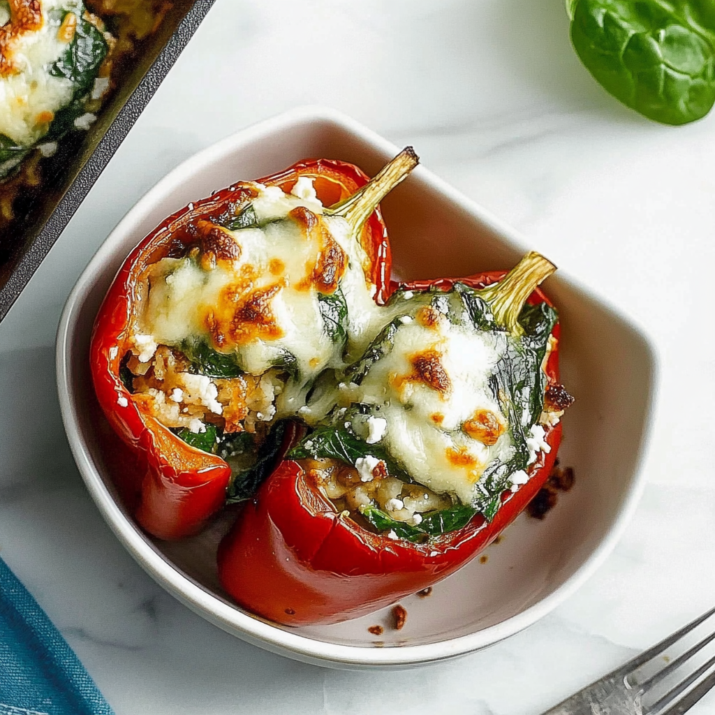 Recipe preparation for Spinach and Feta Stuffed Peppers