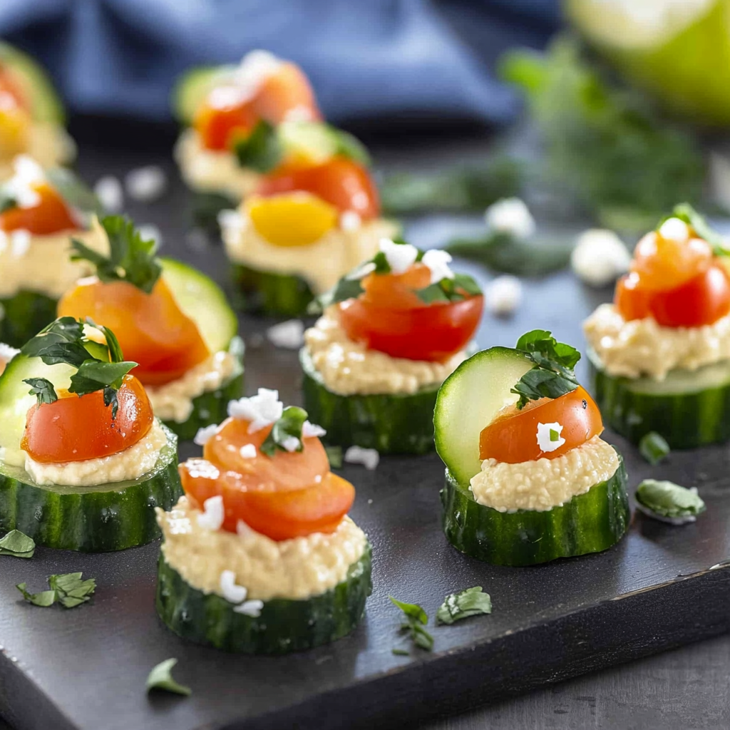 Recipe preparation for Cucumber and Hummus Bites