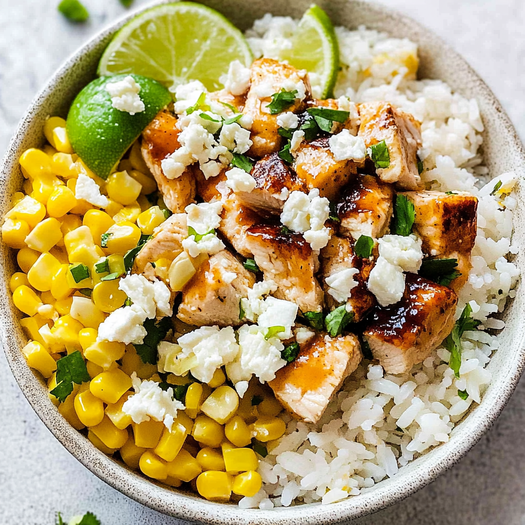 Recipe preparation for Street Corn Chicken Rice Bowl