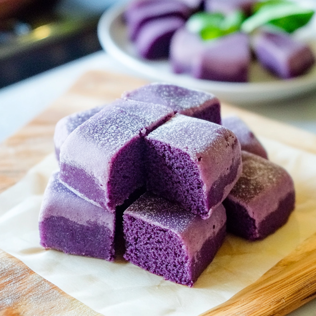 Recipe preparation for Ube Butter Mochi