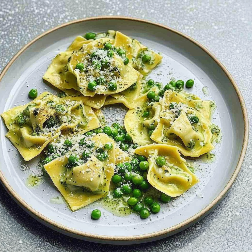 Recipe preparation for Pea and Fresh Mint Ravioli