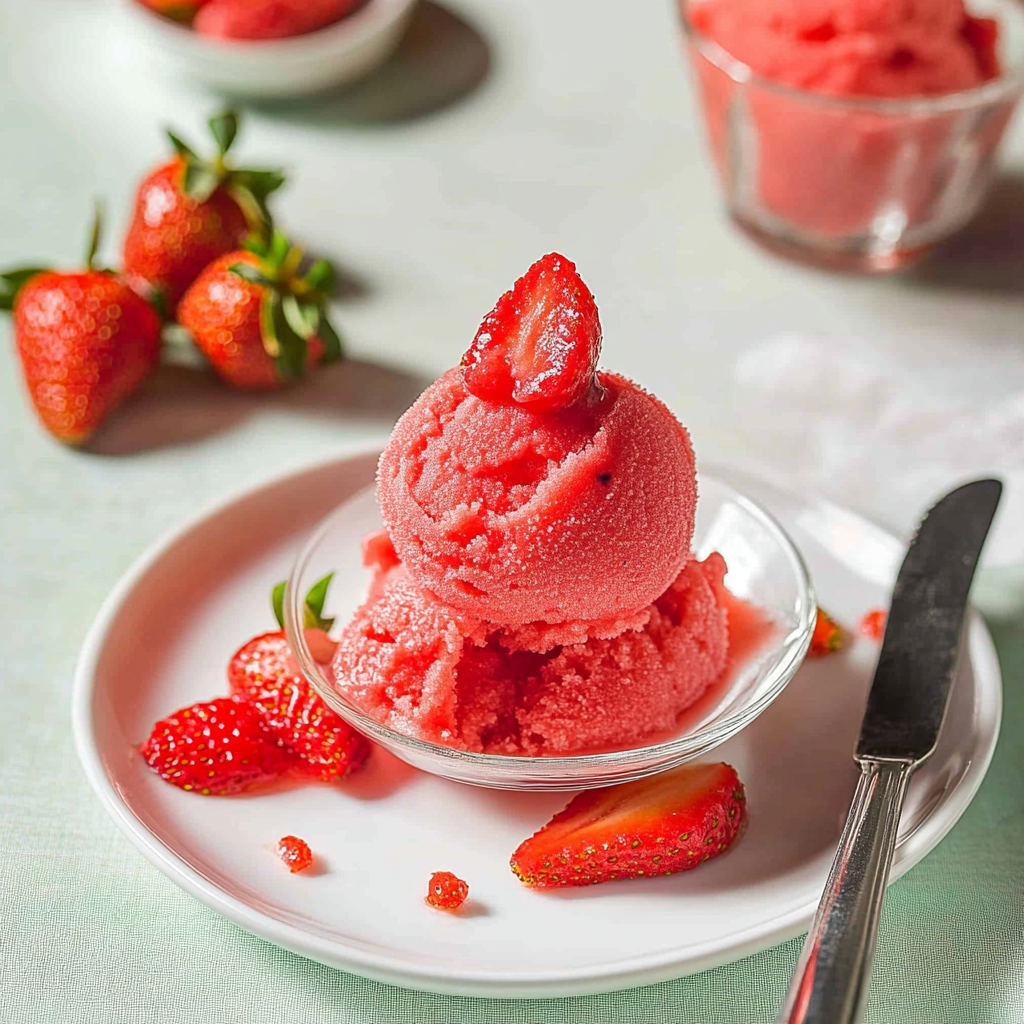 Recipe preparation for Rosy Strawberry Sorbet