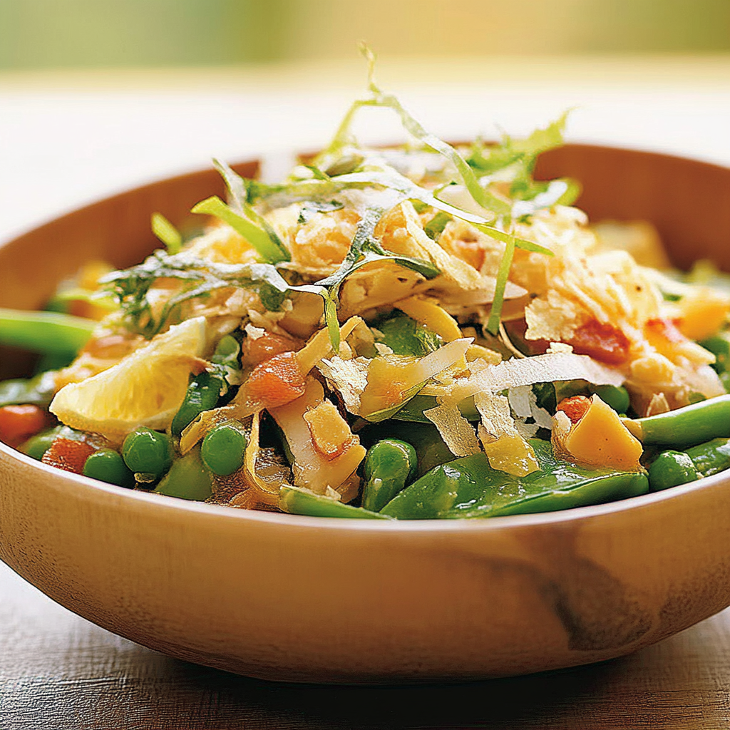 Recipe preparation for Spring Greens and Peas with Ricotta and Preserved Lemon