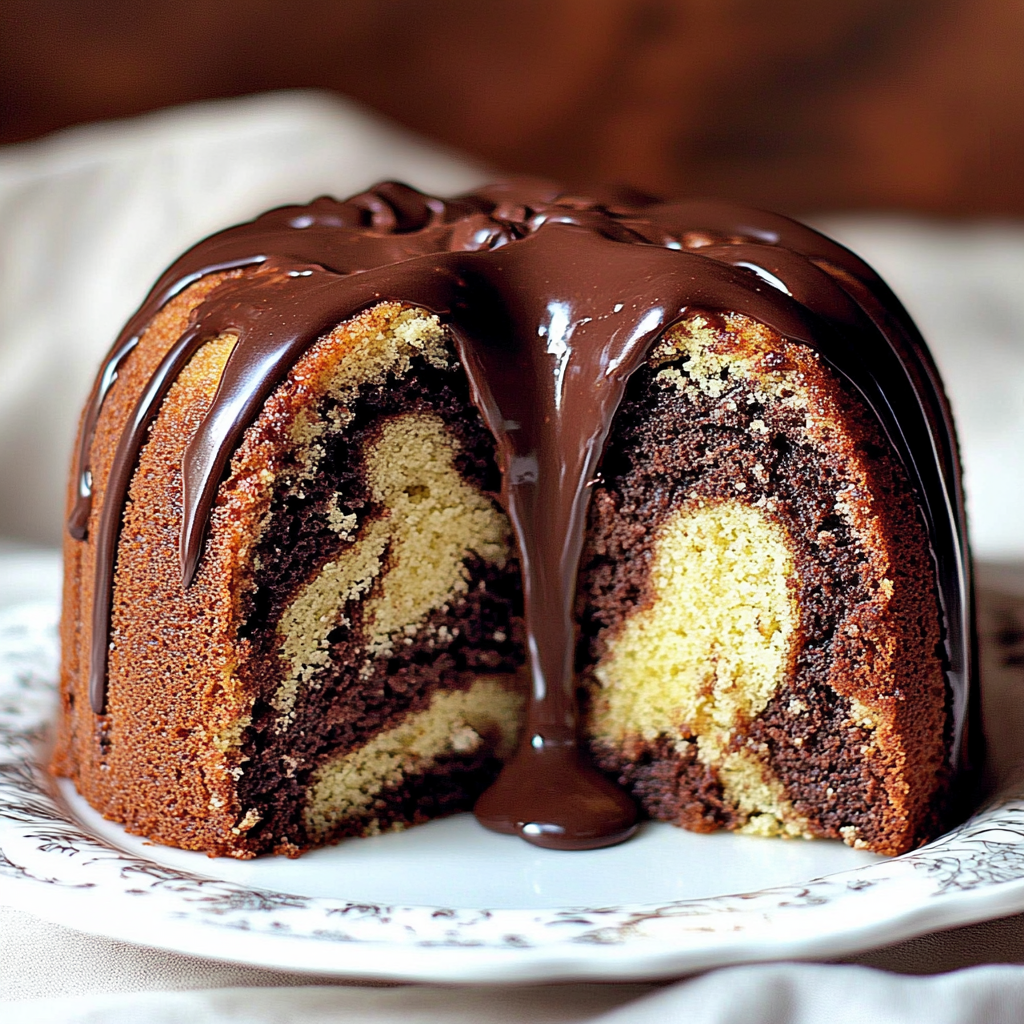 Recipe preparation for Chocolate Swirl Marble Bundt Cake