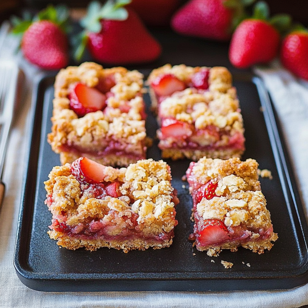Recipe preparation for Strawberry-Rhubarb Crumble Bars