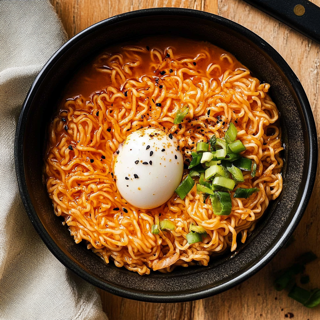 Recipe preparation for Spicy Gochujang Butter Ramen with Jammy Egg